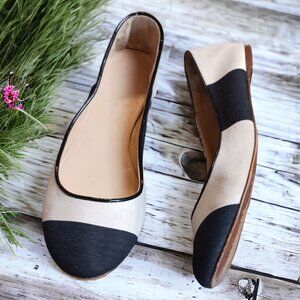 J Crew Nora Black White Color Block Minimalist Fabric Ballet Flat Shoes Size 8
